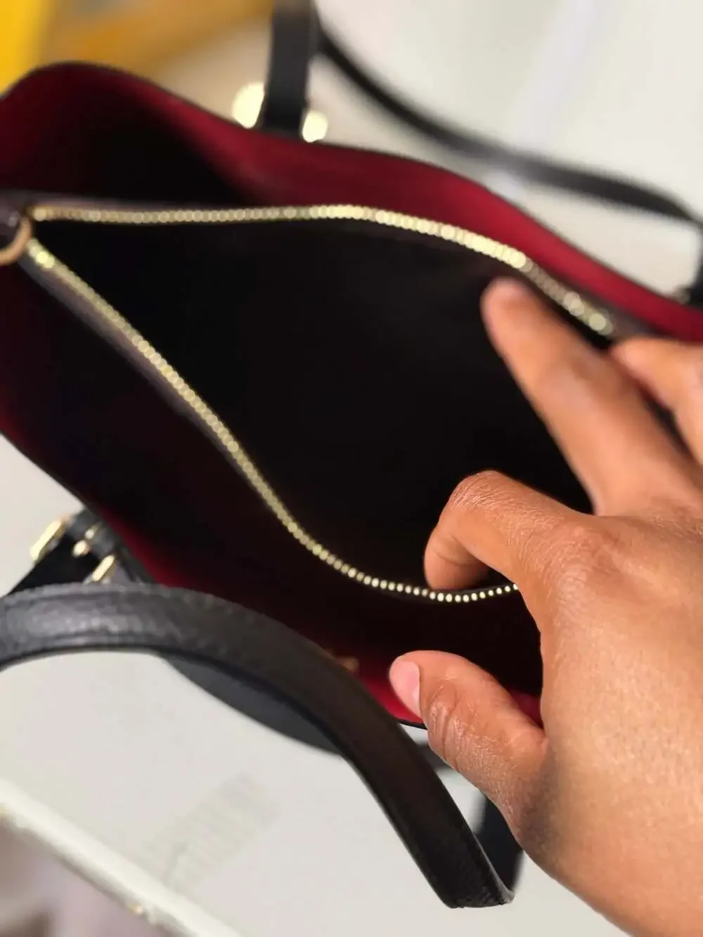 Coach Mollie Tote 25 In Black Leather With True Red Interior